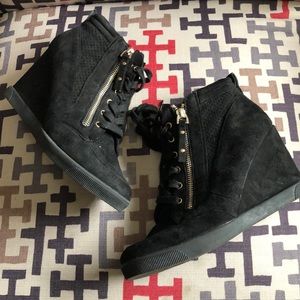 JustFab Faux Suede Wedge Boots